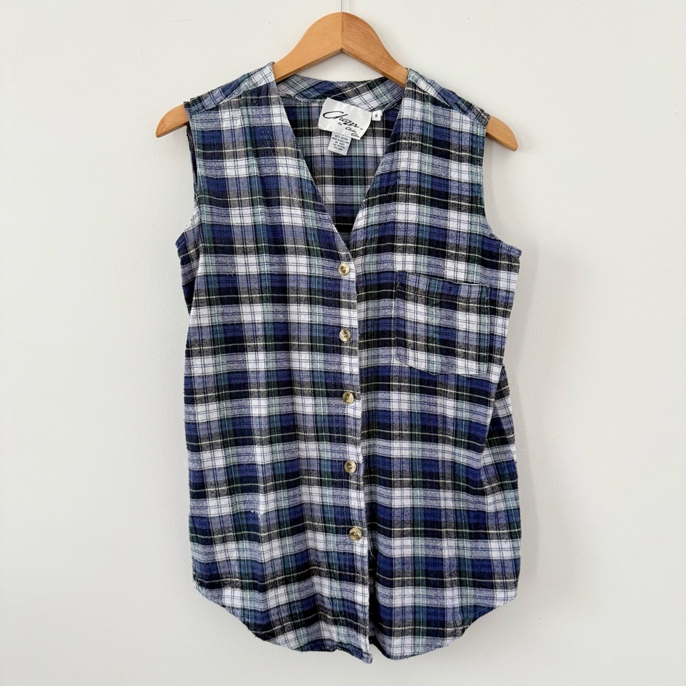 Vintage 90s grunge Sleeveless Button-Front Plaid Shirt vest - Blue/white